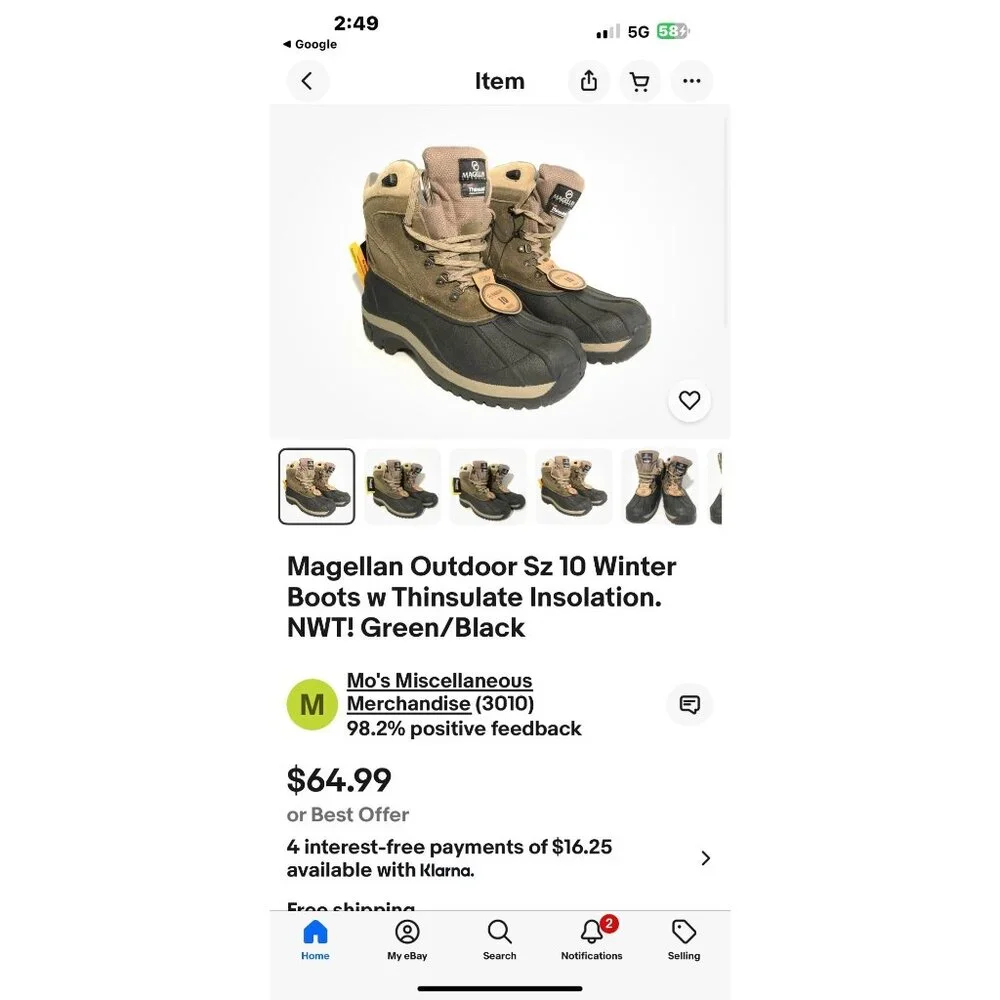 Magellan Outdoors Size 10 Winter Boots W/‎ 3M Thinsulate & Waterproof Shell